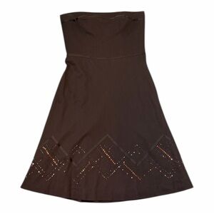 Y2K Ann Taylor LOFT 100% Cotton Strapless A Line Midi Dress with Sequins Size 8